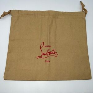 Christian Louboutin Tan Drawstring Cotton Dust Bag with Red Logo 10.75” X 9.5”